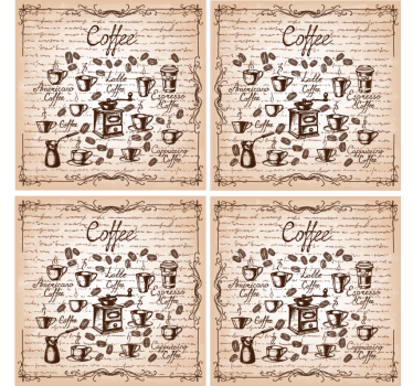 Bases para copos personalizáveis ilustração de tipos de café - TenStickers