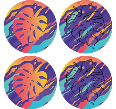 Bases para copos com padrões de folhas coloridas - TenStickers