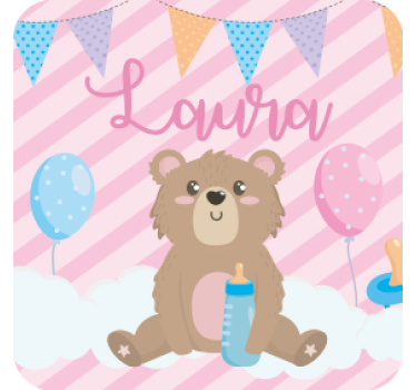 Bases para copos personalizáveis urso fofo com balões - TenStickers