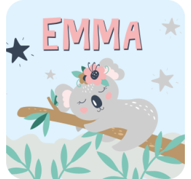 Bases para copos personalizáveis ilustração de coala fofa - TenStickers