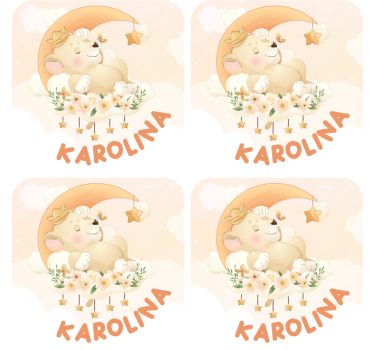 Bases para copos personalizáveis urso dormindo com estrelas - TenStickers