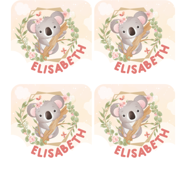 Bases para copos personalizáveis urso-coala fofo com flores - TenStickers