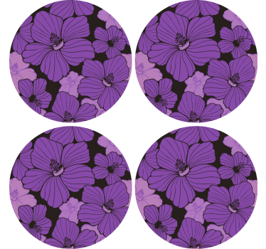 Bases para copos com padrão floral roxo vibrante - TenStickers