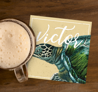 Base para copos com nome Tartaruga de mar personalizada - TenStickers