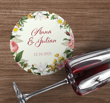 Bases para copos casamentos florais personalizados - TenStickers