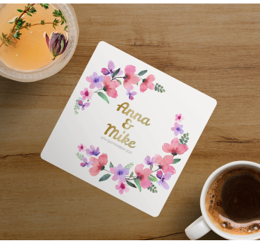 Bases para copos casamentos monograma floral do casal - TenStickers