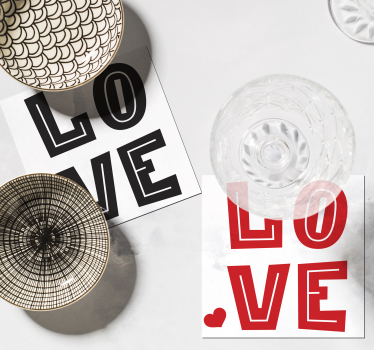 Bases para copos com frases Amor em vermelho e preto - TenStickers
