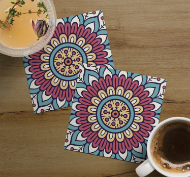 Bases para copos com padrão floral circular - TenStickers