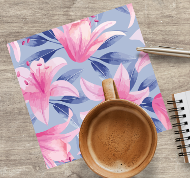 Bases para copos com padrão floral de lírios rosas - TenStickers