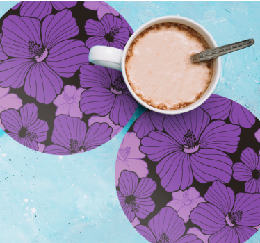 Bases para copos com padrão floral roxo vibrante - TenStickers