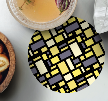 Bases para copos com padrão geométrico amarelo e cinza - TenStickers