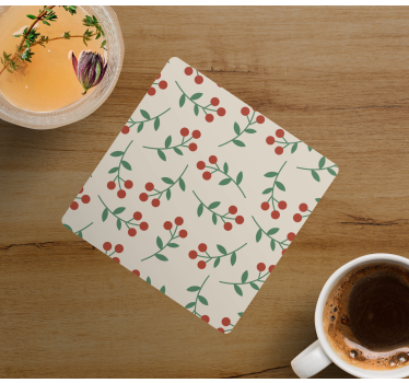 Bases para copos com padrões de raminhos berry - TenStickers