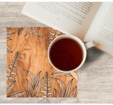 Bases para copos em madeira natural com contorno floral - TenStickers