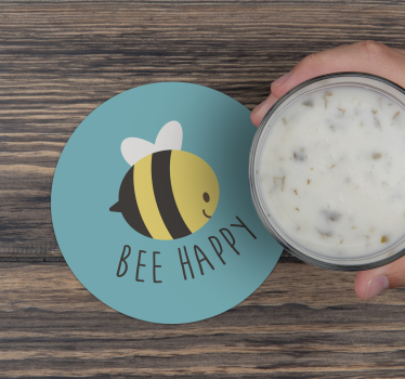 Bases para copos em vinil com frases Abelha feliz - TenStickers