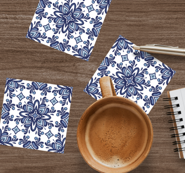 Bases para copos em vinil de azulejos Estilo marroquino azul - TenStickers