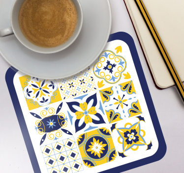 Bases para copos em vinil de azulejos Estilo português azul - TenStickers