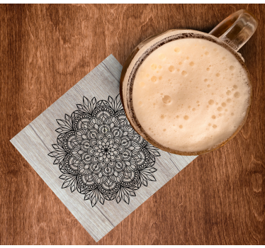 Bases para copos em vinil de azulejos Mandala preta na madeira - TenStickers