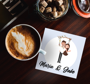 Bases para copos em vinil de casamentos Noivas com nome em um bal - TenStickers