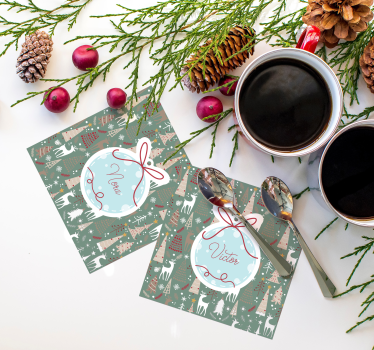 Bases para copos natalícias Padrão natalício personalizado - TenStickers