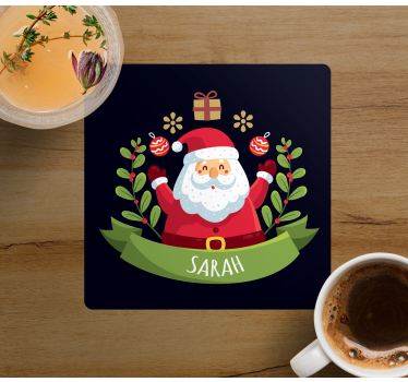 Bases para copos em vinil de natal Papai noel com nome - TenStickers