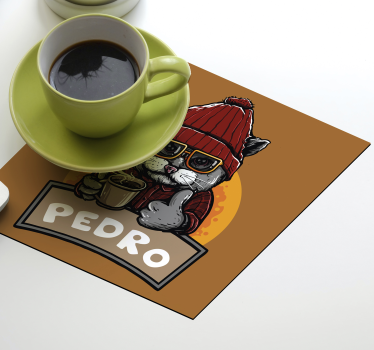 Bases para copos em vinil vintage Gato retrô com nome - TenStickers