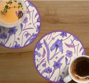 Bases para copos estampa floral roxa - TenStickers