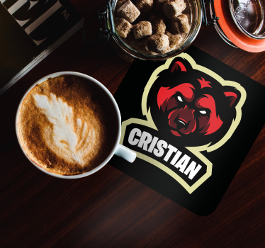 Bases para copos frase emblema de urso com nome - TenStickers