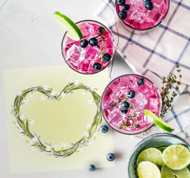 Bases para copos personalizáveis elemento floral em coração - TenStickers