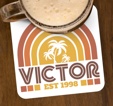 Bases para copos personalizáveis emblema retro de palmeiras - TenStickers