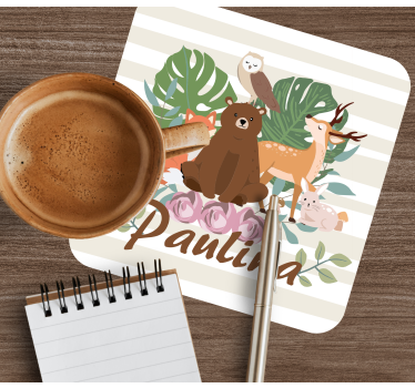Bases para copos personalizáveis encontro de animais fofos - TenStickers