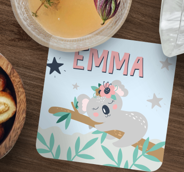 Bases para copos personalizáveis ilustração de coala fofa - TenStickers