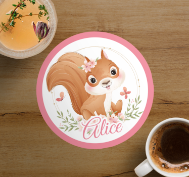Bases para copos personalizáveis ilustração de esquilo fofo - TenStickers