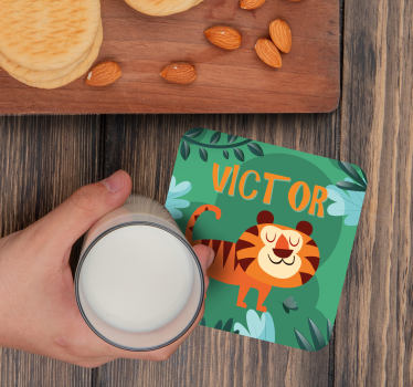 Bases para copos personalizáveis ilustração de tigre alegre - TenStickers