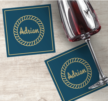 Bases para copos personalizáveis monograma círculo de corda - TenStickers