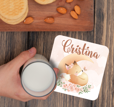 Bases para copos personalizáveis raposa dormindo com flores - TenStickers