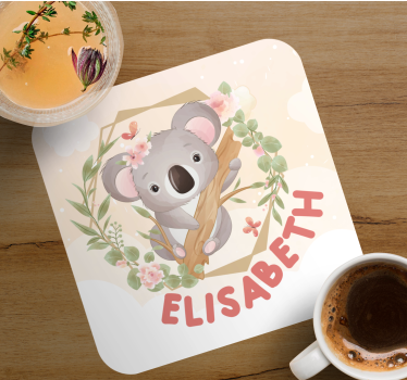 Bases para copos personalizáveis urso-coala fofo com flores - TenStickers