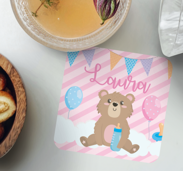 Bases para copos personalizáveis urso fofo com balões - TenStickers