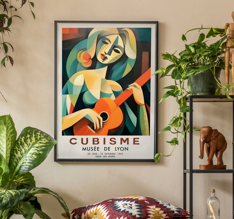 Poster arte retrato cubista mulher com guitarra - TenStickers
