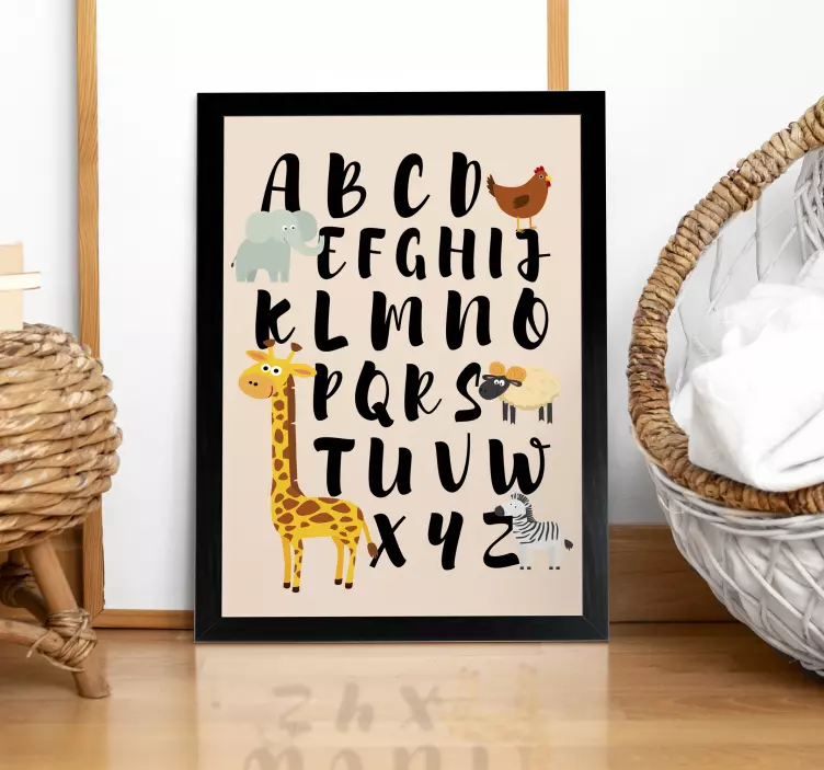 Poster infantil animais brincando com alfabeto - TenStickers