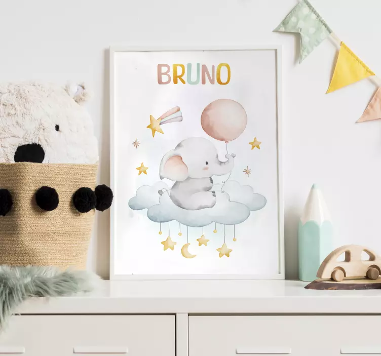 Poster infantil elefante em uma nuvem - TenStickers