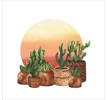 Poster cozinha cacto com pôr do sol em círculo - TenStickers