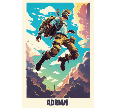 Poster juvenil personagem épico com nome personalizado - TenStickers