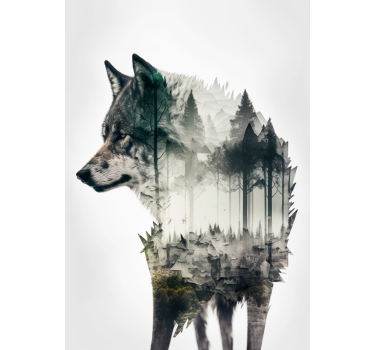 Poster animais variados dupla exposição do lobo - TenStickers