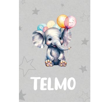 Poster bebê elefante com balões e nome - TenStickers
