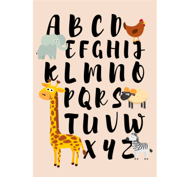 Poster infantil animais brincando com o alfabeto - TenStickers