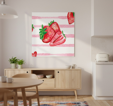 Poster cozinha morangos sem emenda em fundo listrado - TenStickers