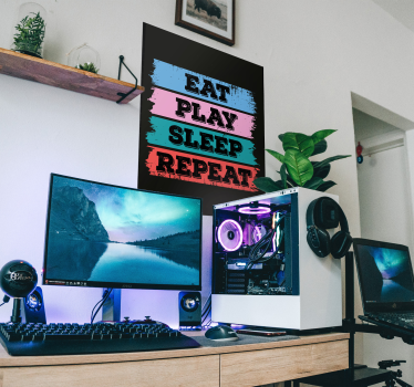 Poster decorativo gamer jogar comer dormir - TenStickers