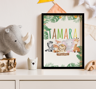 Poster infantil animais da selva com nome - TenStickers