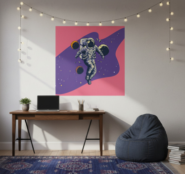 Poster juvenil astronauta desenhado à mão voando - TenStickers