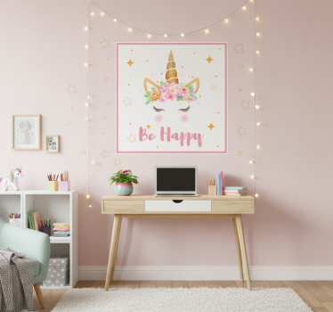 Poster juvenil unicórnios frase de ser feliz - TenStickers